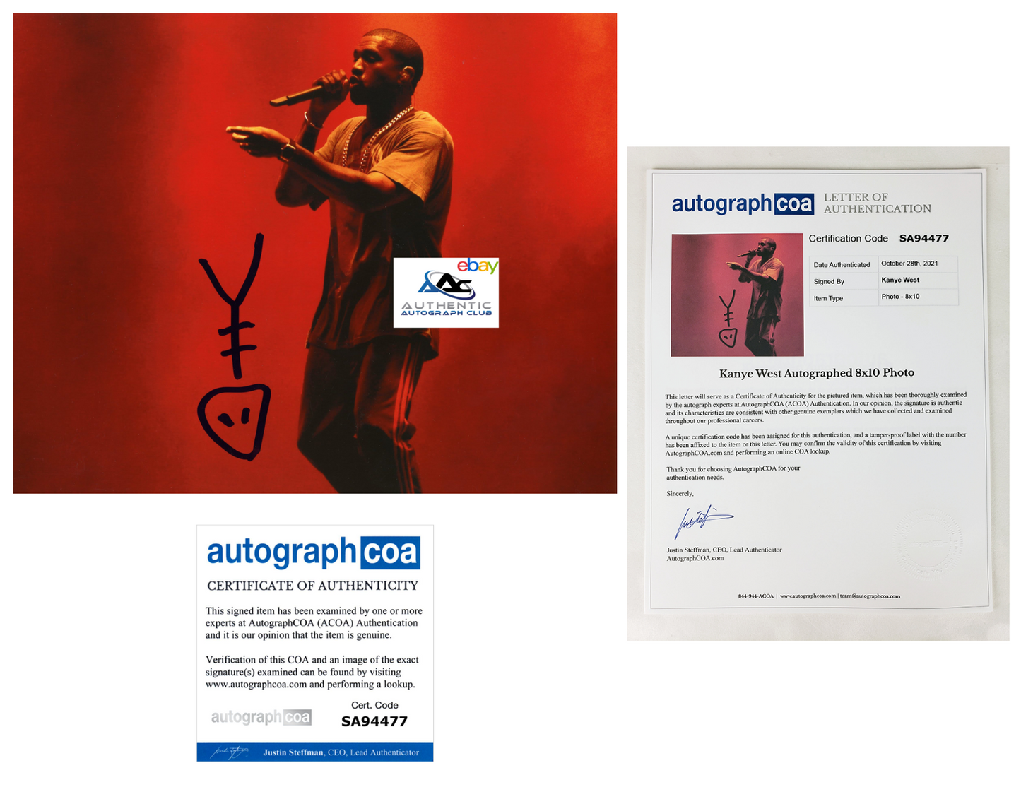 RARE NEW YE GRAPH KANYE WEST AUTOGRAPH SIGNED 8X10 PHOTO ACOA COA LOA