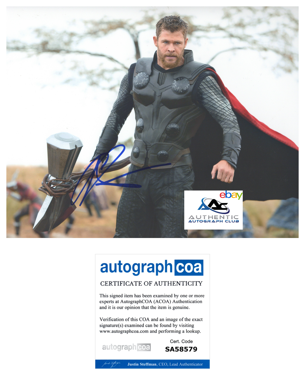 CHRIS HEMSWORTH AUTOGRAPH SIGNED 8x10 PHOTO THOR RAGNORAK INFINITY WAR ACOA