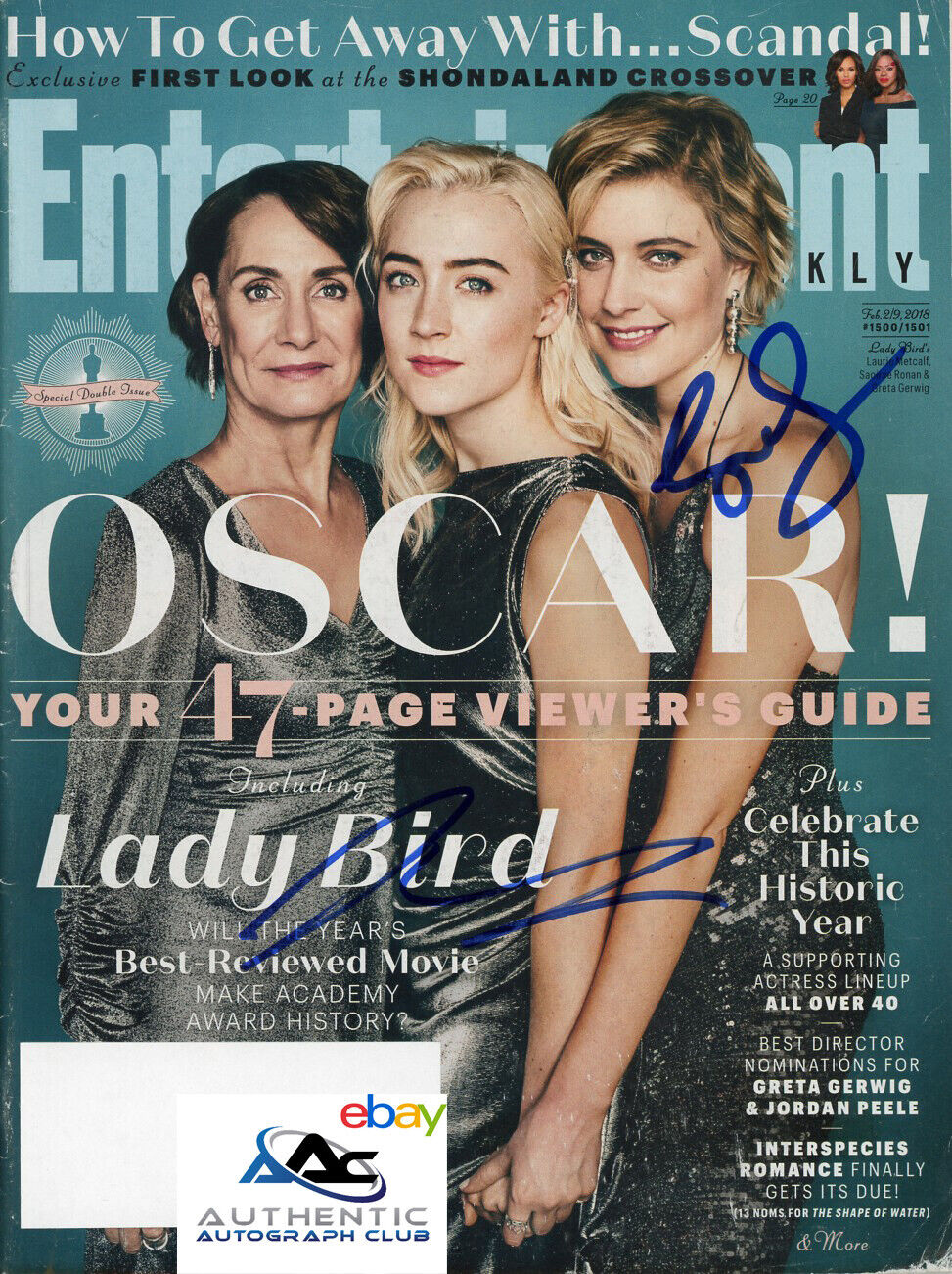 SAIORSE RONAN AND GRETA GERWIG AUTOGRAPH SIGNED ENTERTAINMENT WEEK MAGAZINE COA