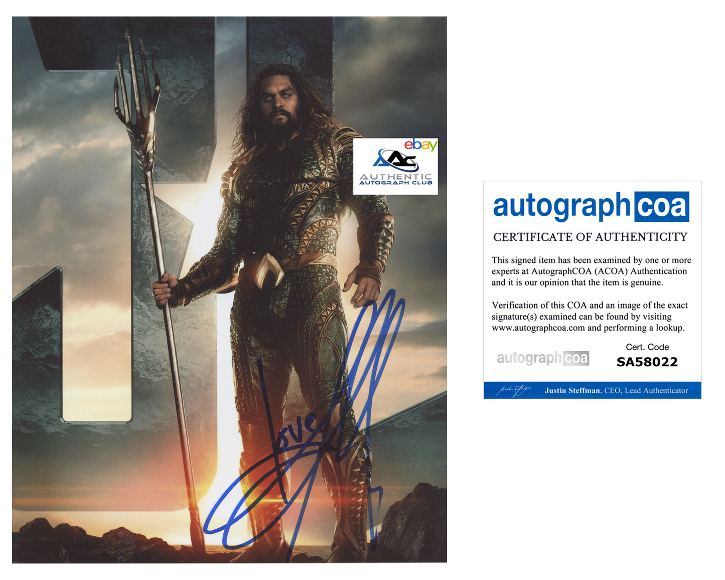 JASON MOMOA AUTOGRAPH SIGNED 8x10 PHOTO AQUAMAN JUSTICE LEAGUE ACOA