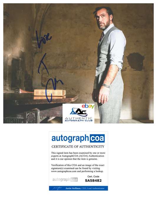 JUDE LAW AUTOGRAPH SIGNED 8X10 PHOTO FANTASTIC BEASTS DUMBLEDORE ACOA