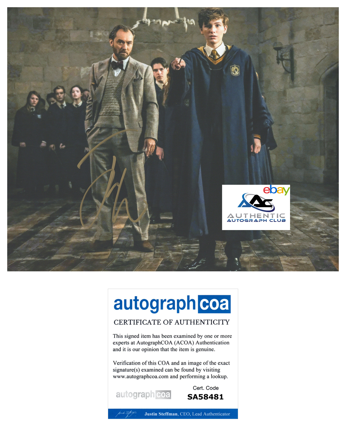 JUDE LAW AUTOGRAPH SIGNED 8X10 PHOTO FANTASTIC BEASTS DUMBLEDORE ACOA