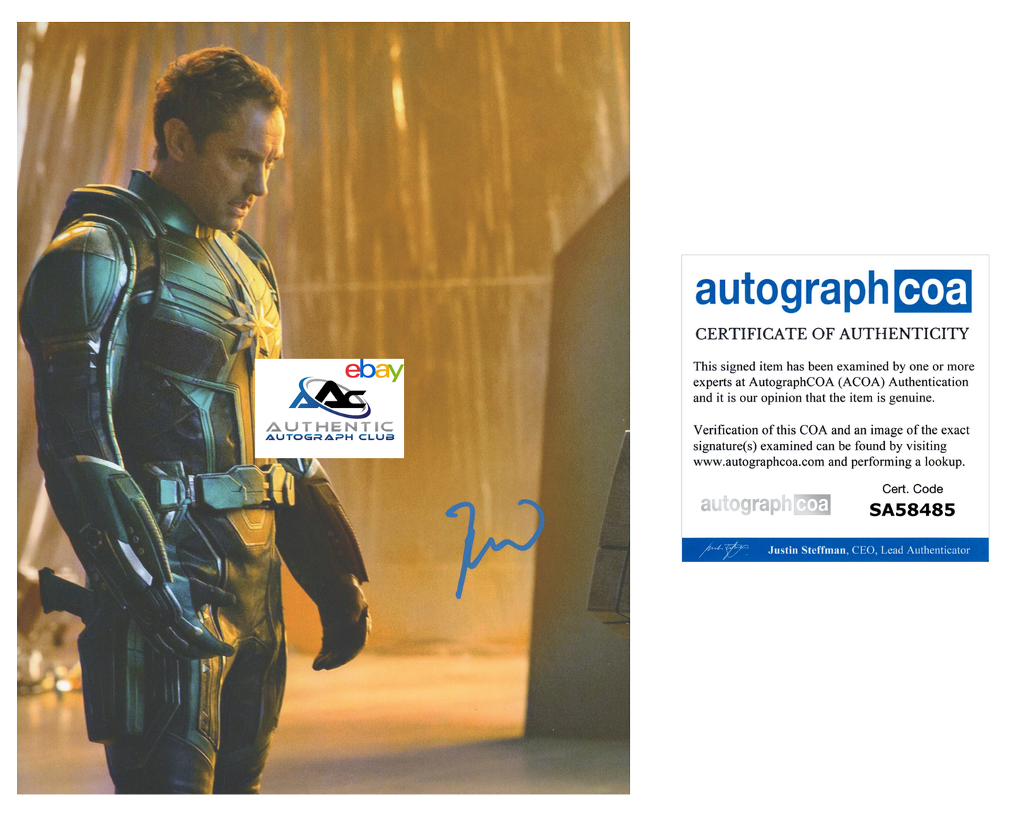 JUDE LAW AUTOGRAPH SIGNED 8x10 PHOTO CAPTAIN MARVEL ACOA