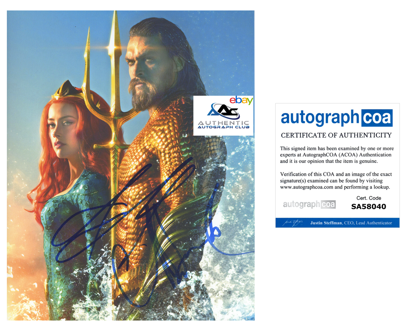 AMBER HEARD JASON MOMOA AUTOGRAPH SIGNED 8x10 PHOTO AQUAMAN JUSTICE LEAGUE ACOA