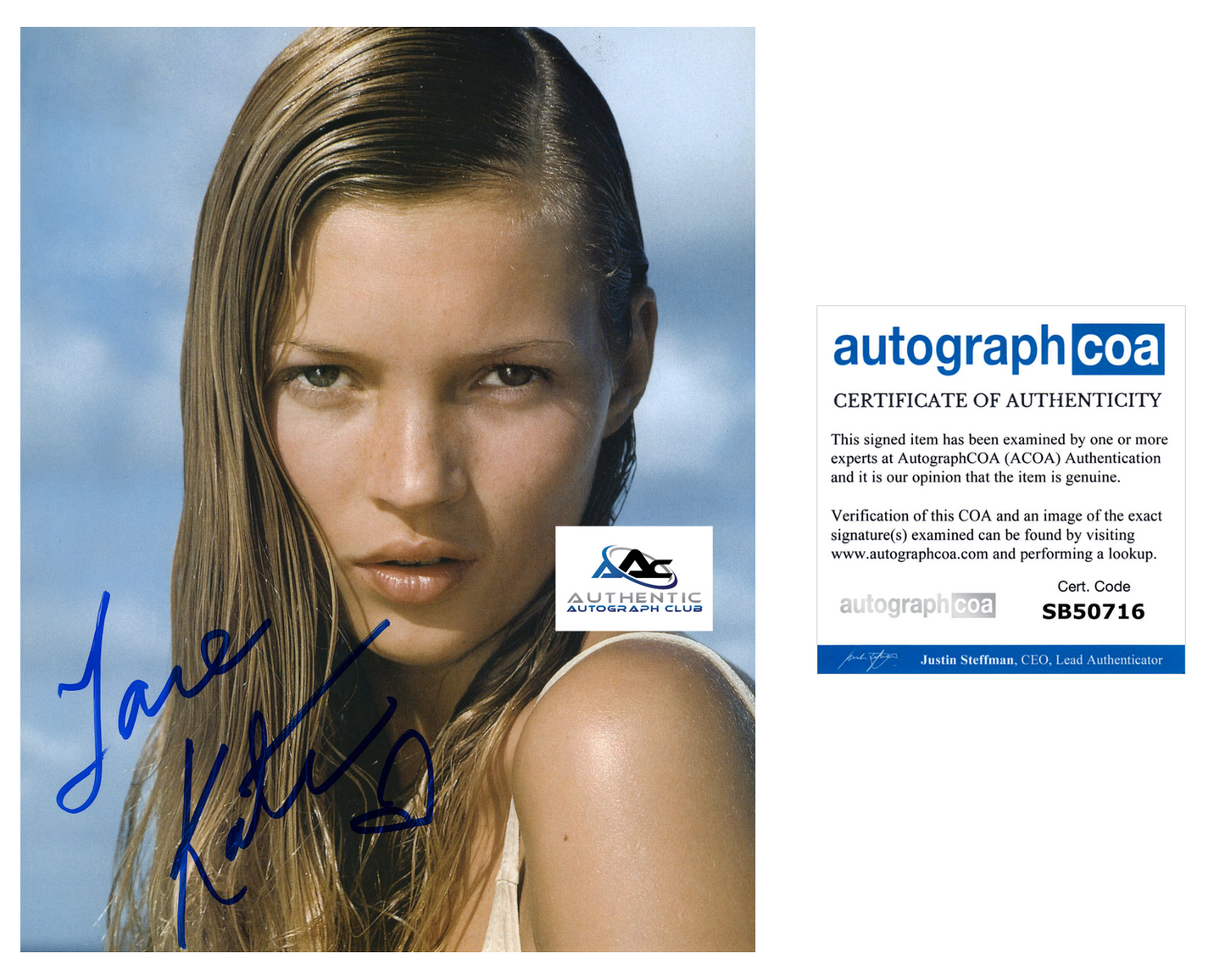 SUPERMODEL KATE MOSS AUTOGRAPH SIGNED 8X10 PHOTO ACOA COA