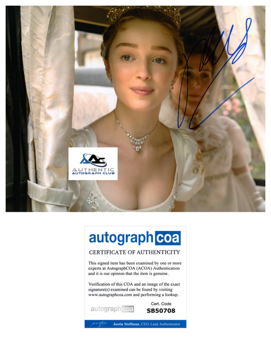 PHOEBE DYNEVOR AUTOGRAPH SIGNED 8X10 PHOTO BRIDGERTON ACOA