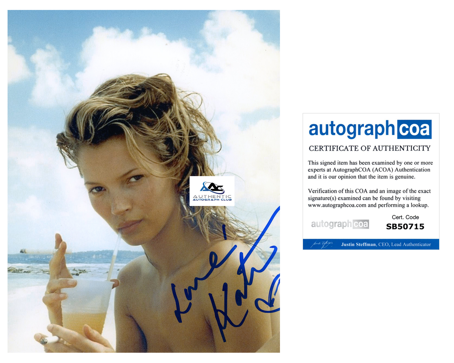 SUPERMODEL KATE MOSS AUTOGRAPH SIGNED 8X10 PHOTO ACOA COA