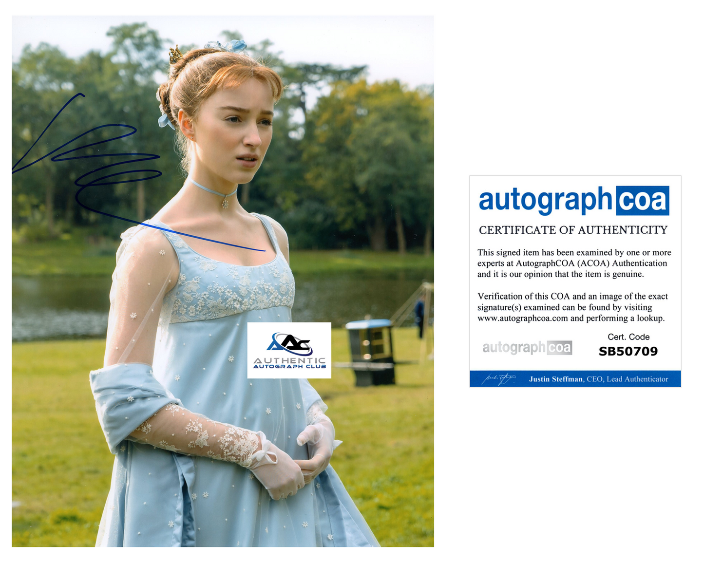 PHOEBE DYNEVOR AUTOGRAPH SIGNED 8X10 PHOTO BRIDGERTON ACOA