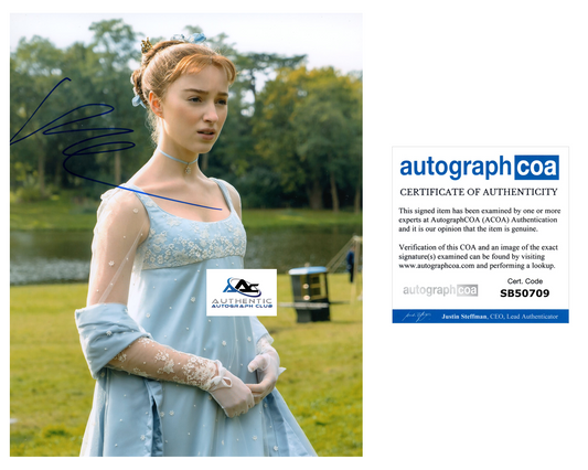 PHOEBE DYNEVOR AUTOGRAPH SIGNED 8X10 PHOTO BRIDGERTON ACOA