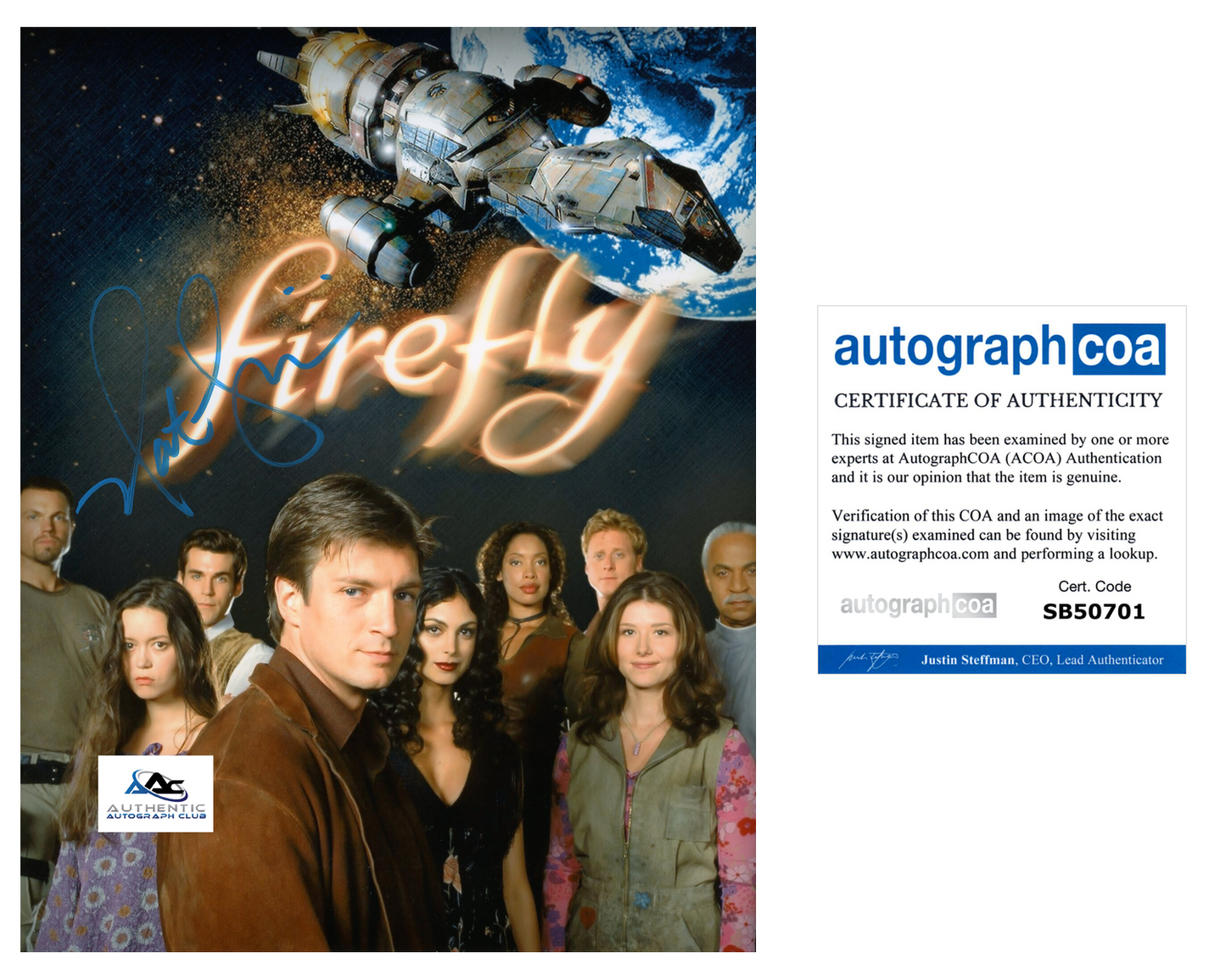 NATHAN FILLION AUTOGRAPH SIGNED 8X10 PHOTO SUICIDE SQUAD CASTLE FIREFLY ACOA