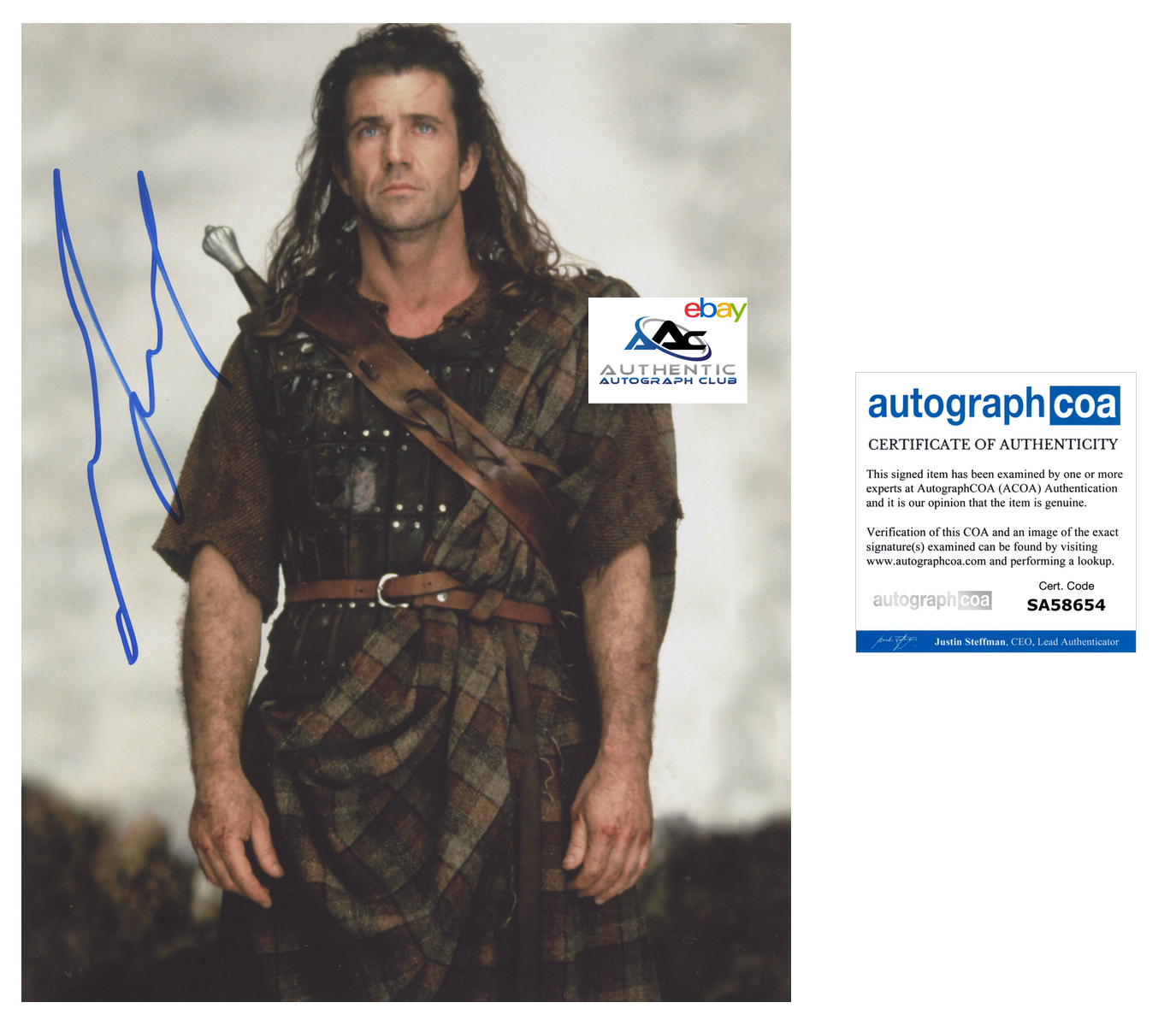 MEL GIBSON AUTOGRAPH SIGNED 11x14 PHOTO BRAVEHEART ACOA