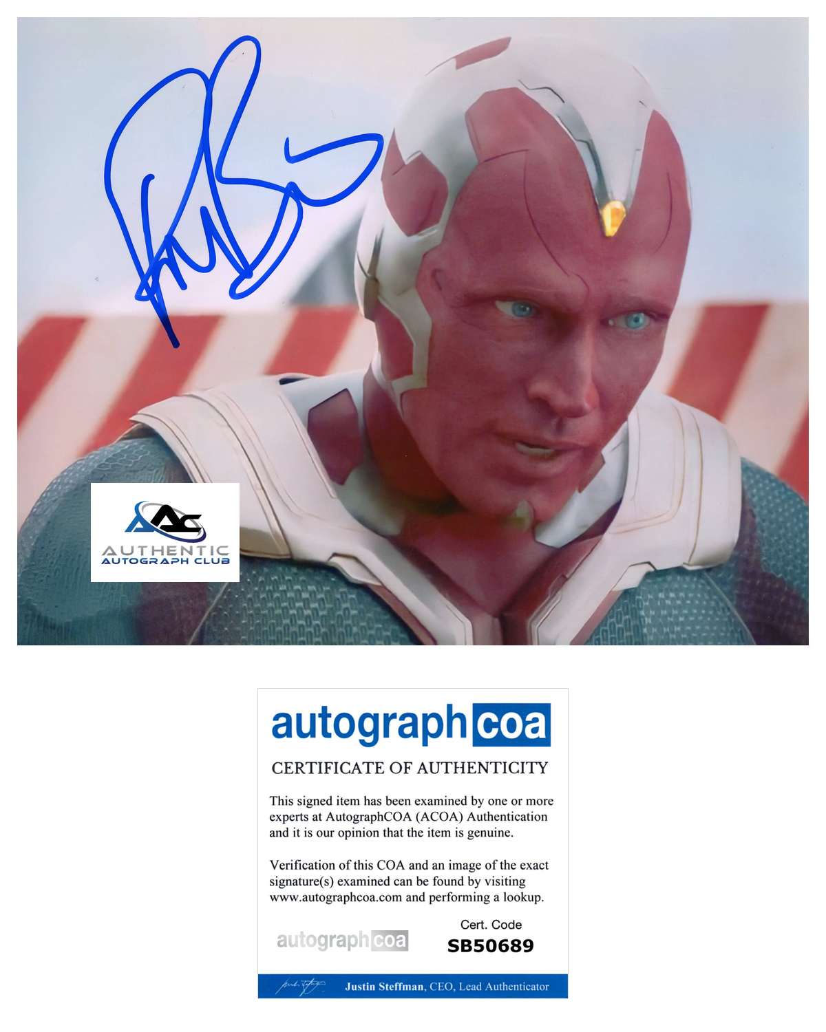 PAUL BETTANY AUTOGRAPH SIGNED 8x10 PHOTO VISION AVENGERS WANDAVISION MARVEL ACOA