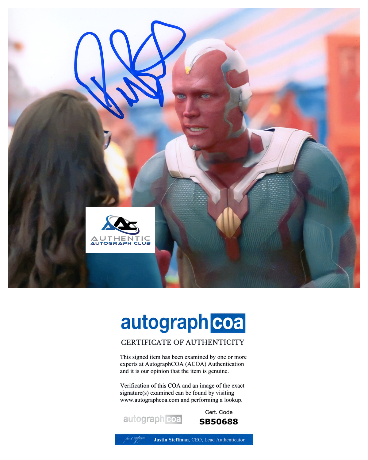 PAUL BETTANY AUTOGRAPH SIGNED 8x10 PHOTO VISION AVENGERS WANDAVISION MARVEL ACOA