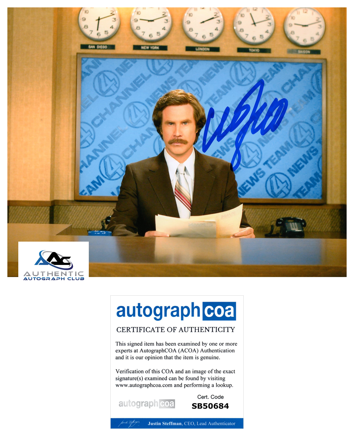 WILL FERRELL AUTOGRAPH SIGNED 8x10 PHOTO ELF ANCHORMAN ACOA