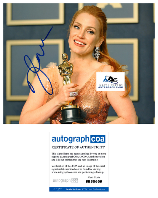 JESSICA CHASTAIN AUTOGRAPH SIGNED 8x10 PHOTO ZERO DARK THIRTY OSCAR ACOA COA