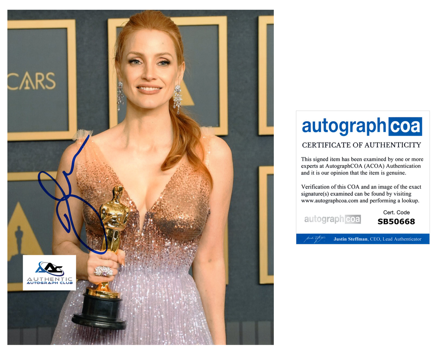 JESSICA CHASTAIN AUTOGRAPH SIGNED 8x10 PHOTO ZERO DARK THIRTY OSCAR ACOA COA