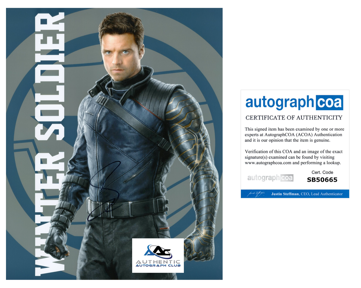 SEBASTIAN STAN AUTOGRAPH SIGNED 8x10 PHOTO MARVEL CIVIL WAR WINTER SOLDIER ACOA