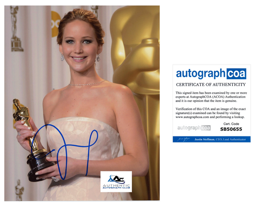 JENNIFER LAWRENCE AUTOGRAPH SIGNED 8x10 PHOTO HUNGER GAMES ACOA