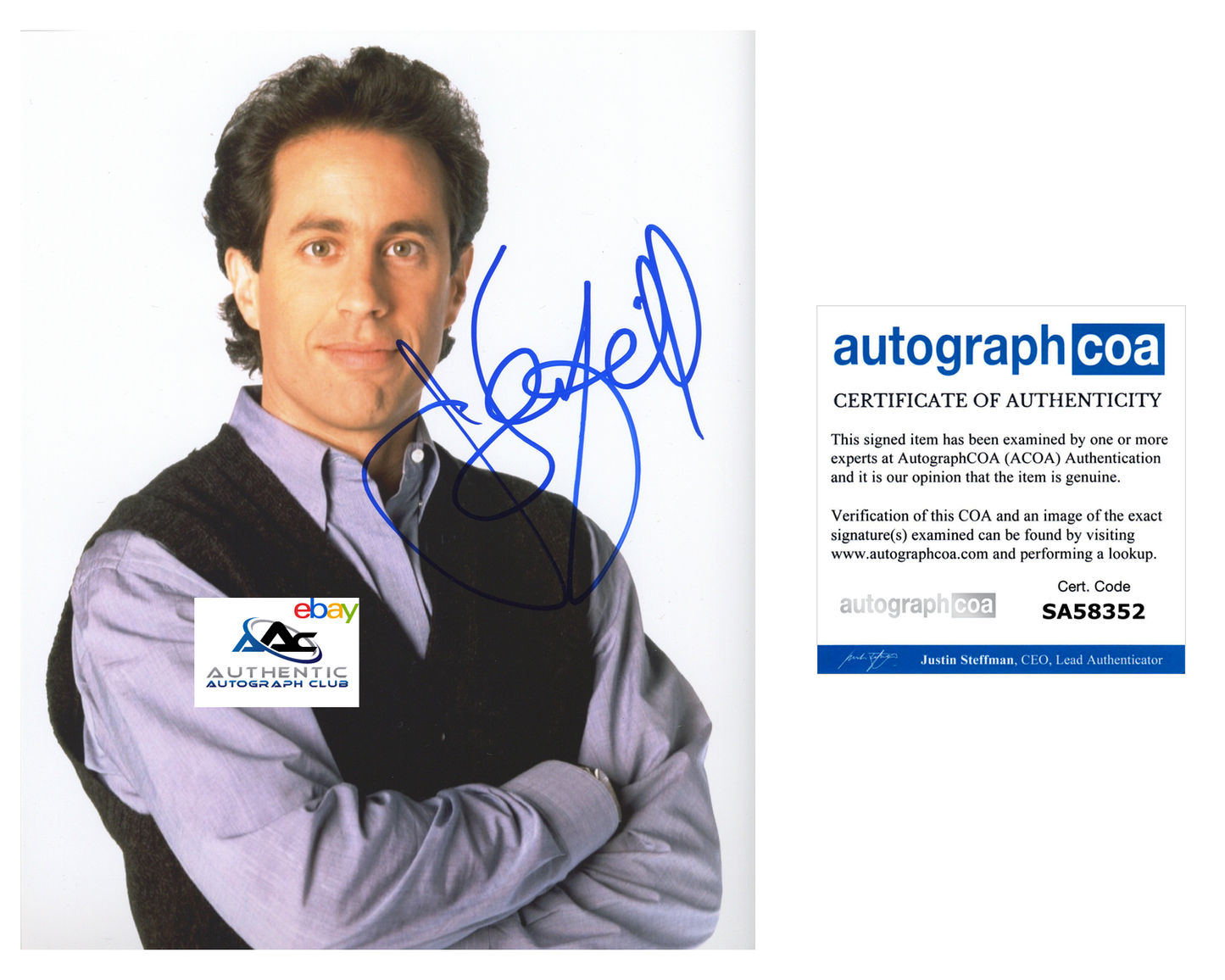 FULL NAME JERRY SEINFELD AUTOGRAPH SIGNED 8X10 PHOTO ACOA