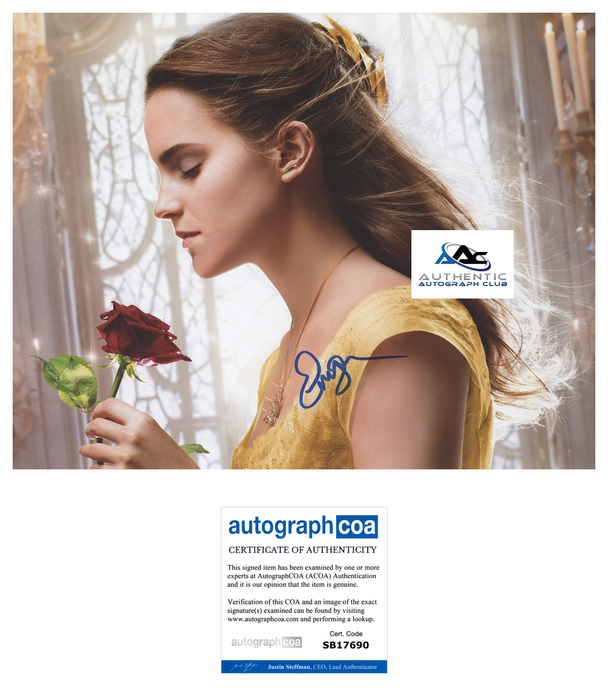 EMMA WATSON AUTOGRAPH SIGNED 11x14 PHOTO DISNEY BELLE BEAUTY AND THE BEAST ACOA