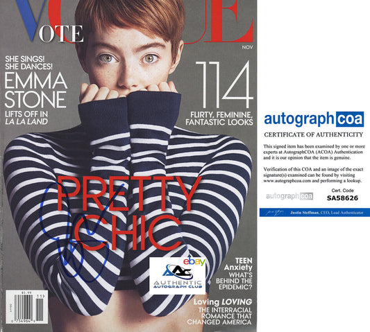 EMMA STONE AUTOGRAPH SIGNED VOGUE MAGAZINE OSCAR WINNER LA LA LAND ACOA