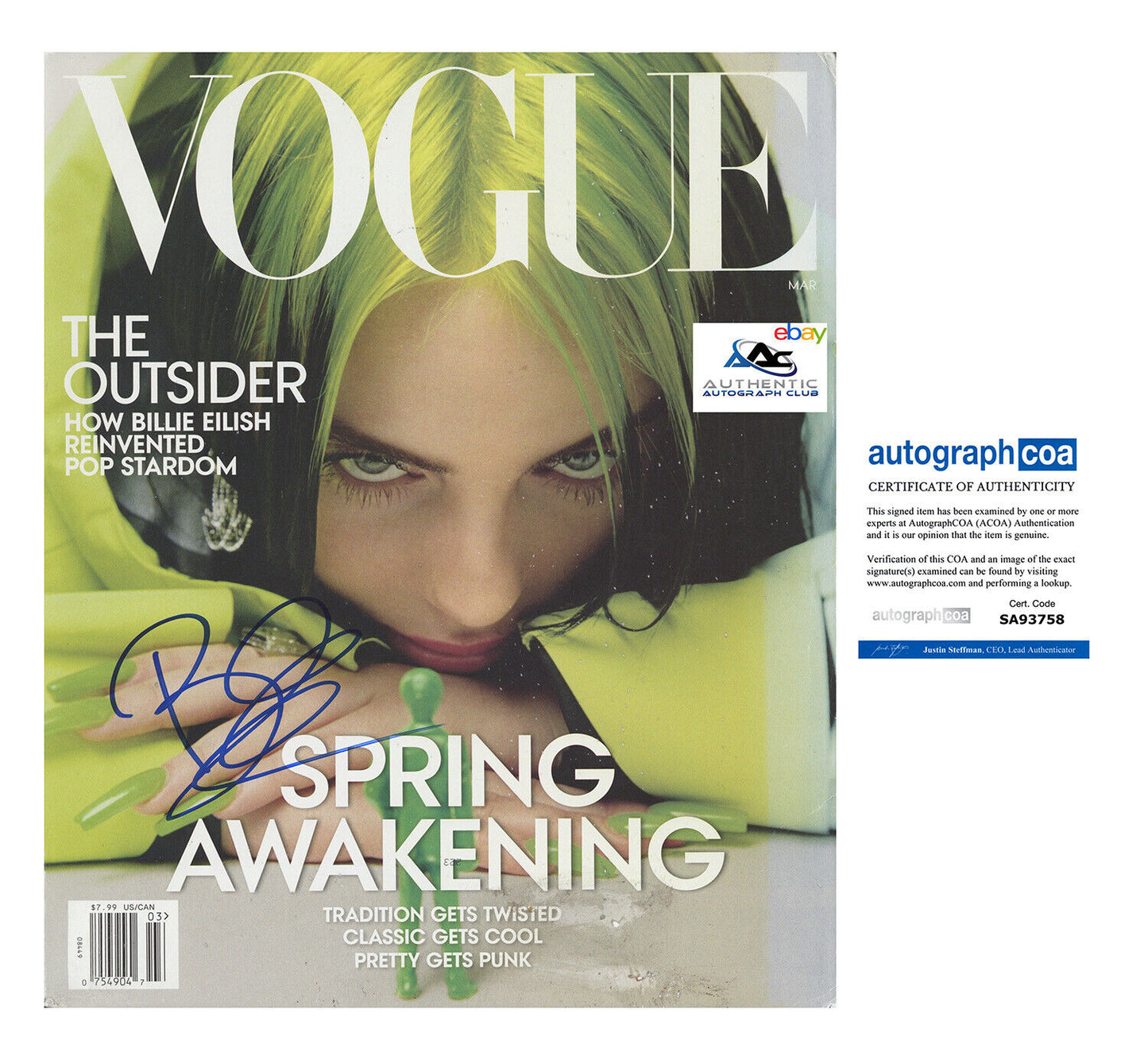 BILLIE EILISH AUTOGRAPH SIGNED VOGUE MAGAZINE SINGER ACOA COA