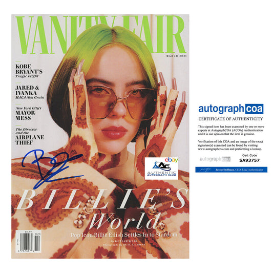 BILLIE EILISH AUTOGRAPH SIGNED VANITY FAIR MAGAZINE SINGER ACOA COA