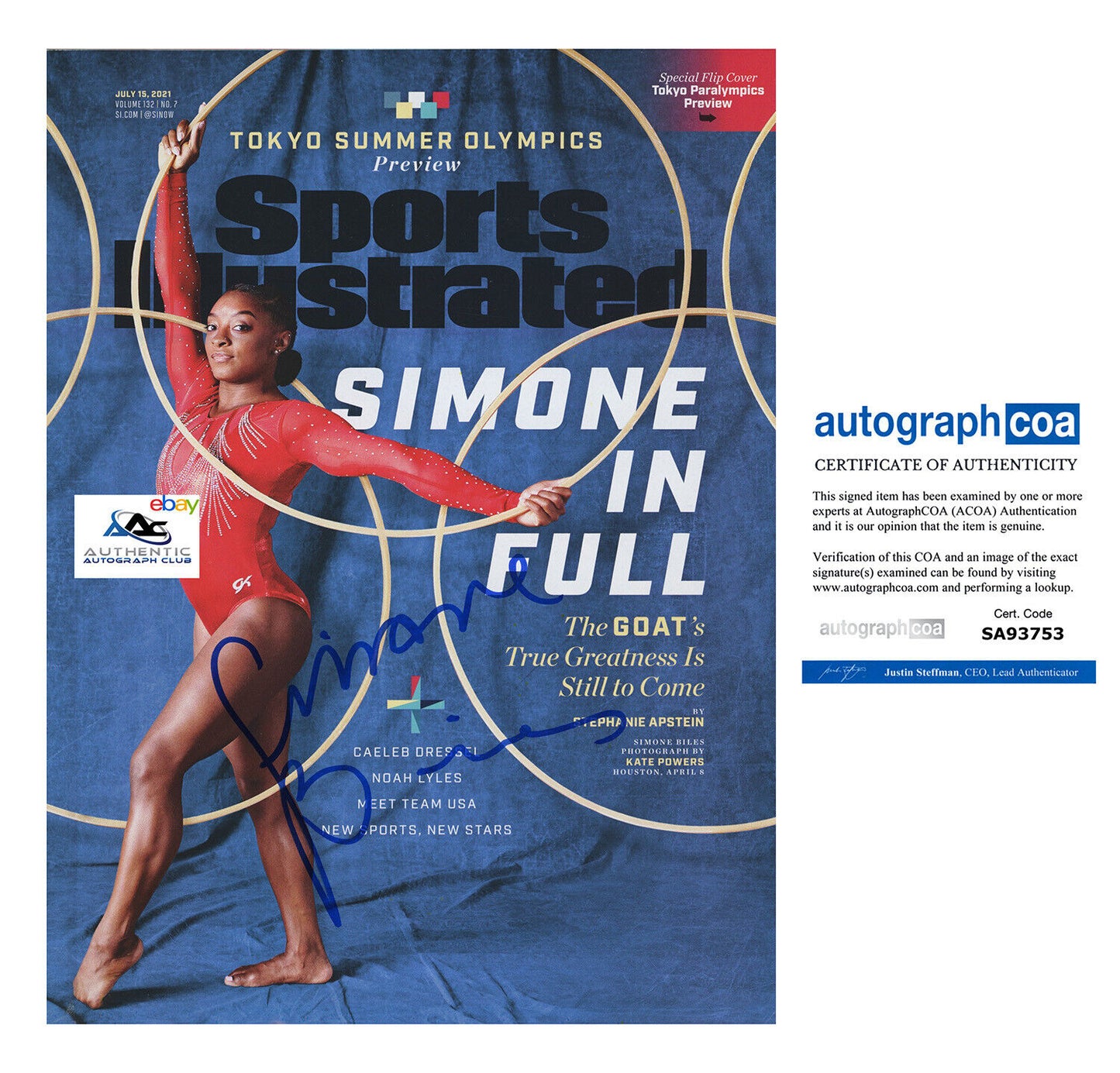 SIMONE BILES AUTOGRAPH SIGNED SI MAGAZINE OLYMPIC GOLD MEDALIST GYMNAST ACOA COA