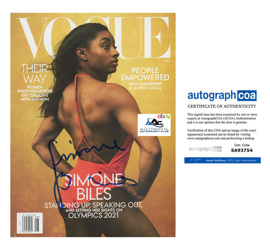 SIMONE BILES AUTOGRAPH SIGNED VOGUE MAG OLYMPIC GOLD MEDALIST GYMNAST ACOA COA