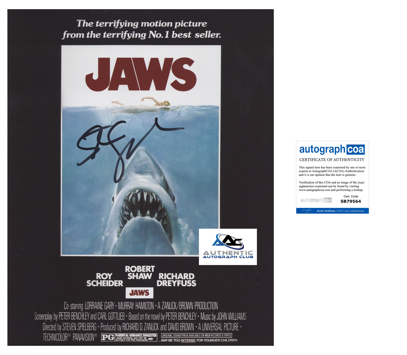 DIRECTOR STEVEN SPIELBERG AUTOGRAPH SIGNED 11x14 PHOTO POSTER JAWS ACOA