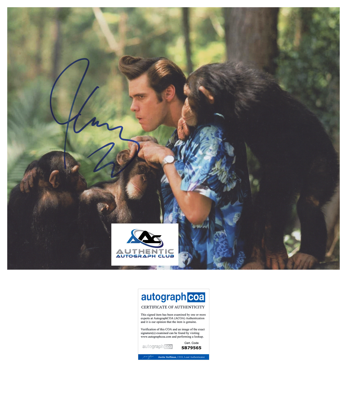 JIM CARREY AUTOGRAPH SIGNED 11x14 PHOTO ACE VENTURA PET DETECTIVE ACOA