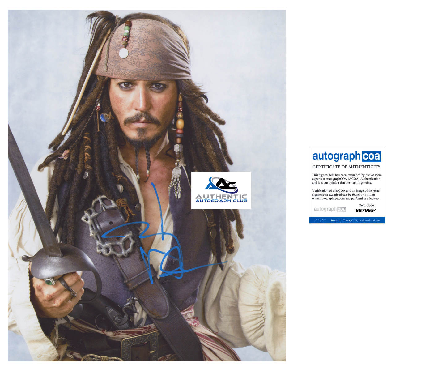 JOHNNY DEPP AUTOGRAPH SIGNED 11X14 PHOTO PIRATES OF CARIBBEAN JACK SPARROW ACOA