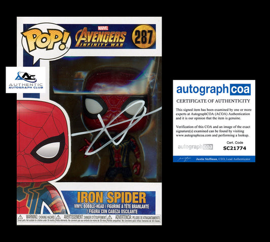 TOM HOLLAND AUTOGRAPH SIGNED IRON SPIDER SPIDERMAN FUNKO POP 287 MARVEL ACOA