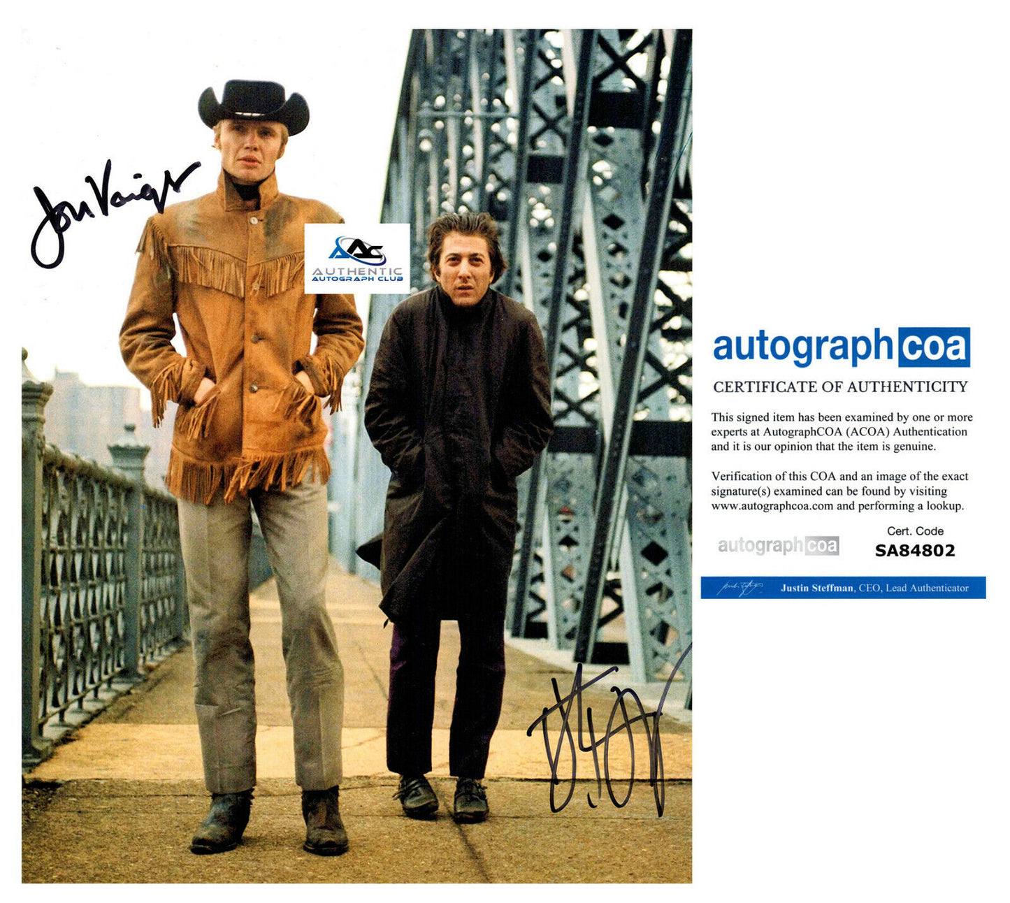 DUSTIN HOFFMAN AND JON VOIGHT AUTOGRAPH SIGNED 11X14 PHOT0 MIDNIGHT COWBOY ACOA