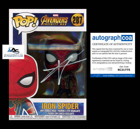 TOM HOLLAND AUTOGRAPH SIGNED IRON SPIDER SPIDERMAN FUNKO POP 287 MARVEL ACOA