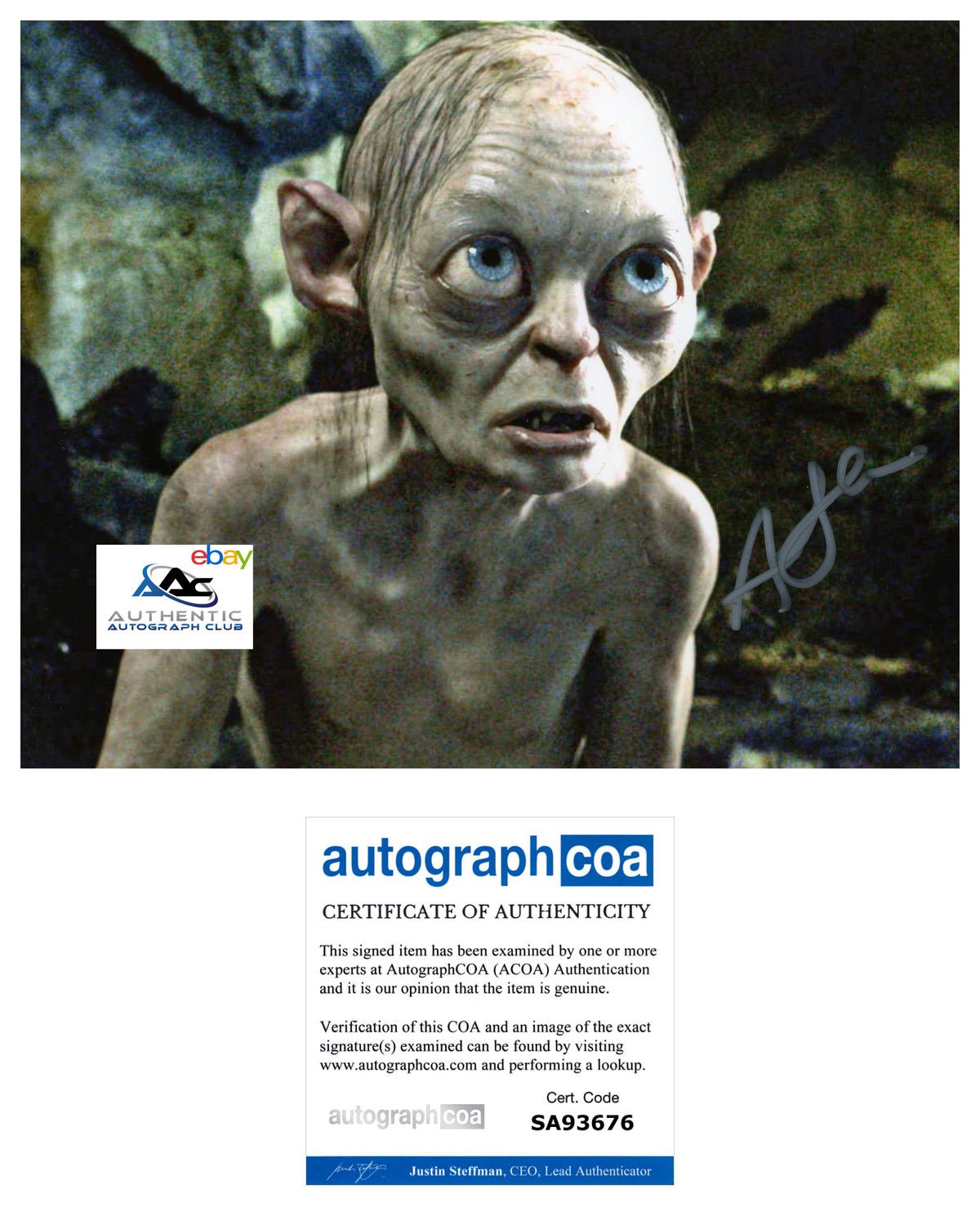 ANDY SERKIS AUTOGRAPH SIGNED 8x10 PHOTO GOLLUM SMEAGOL LORD OF THE RINGS ACOA