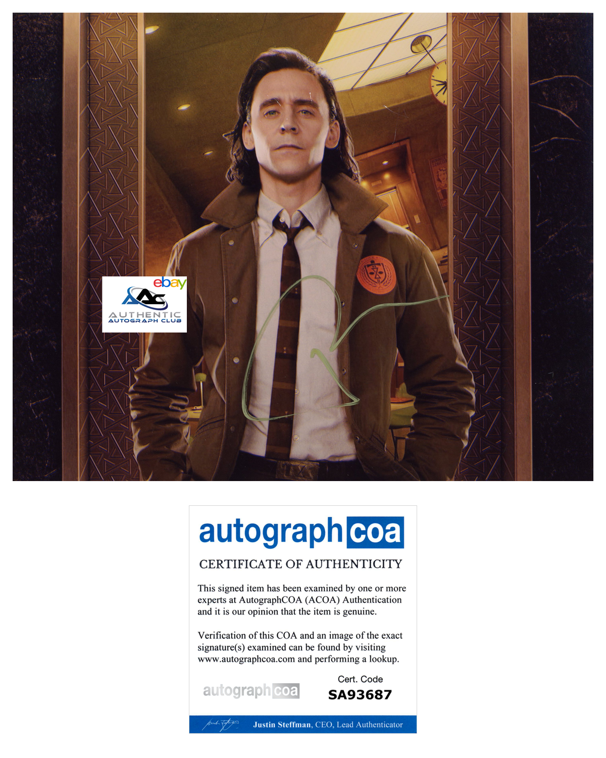 TOM HIDDLESTON AUTOGRAPH SIGNED 8X10 PHOTO LOKI THOR AVENGERS MARVEL ACOA COA