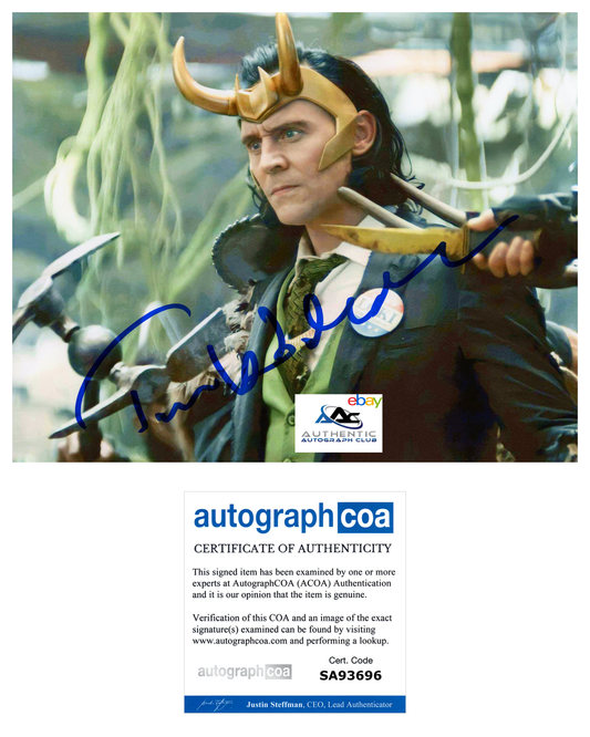 TOM HIDDLESTON AUTOGRAPH SIGNED 8X10 PHOTO LOKI THOR AVENGERS MARVEL ACOA COA