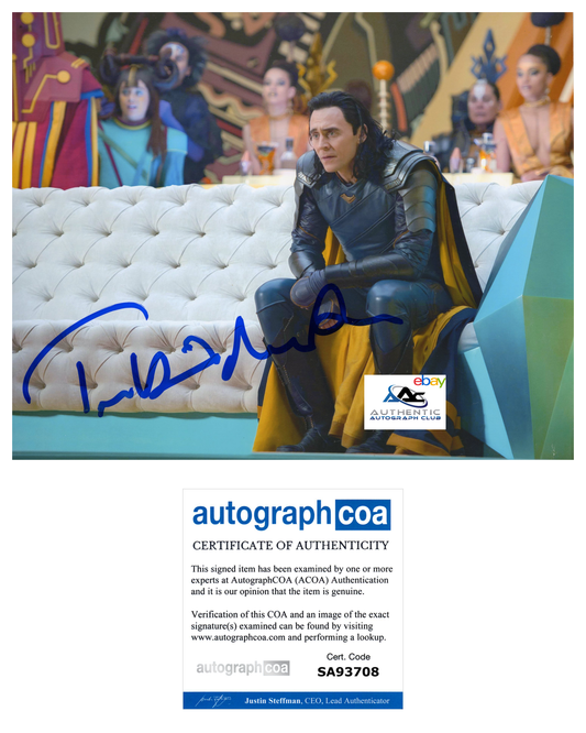 TOM HIDDLESTON AUTOGRAPH SIGNED 8X10 PHOTO LOKI THOR AVENGERS MARVEL ACOA COA