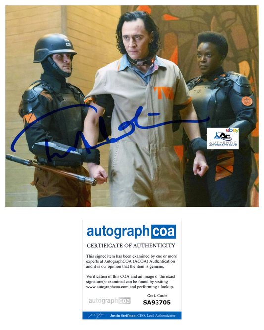 TOM HIDDLESTON AUTOGRAPH SIGNED 8X10 PHOTO LOKI THOR AVENGERS MARVEL ACOA COA