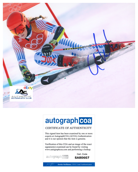 MIKAELA SHIFFRIN AUTOGRAPH SIGNED 8x10 PHOTO USA OLYMPICS SKIER GOLD WINNER ACOA