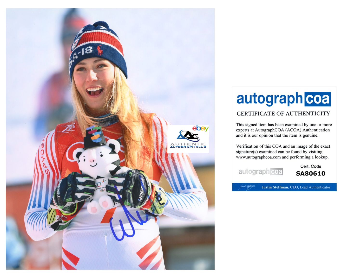 MIKAELA SHIFFRIN AUTOGRAPH SIGNED 8x10 PHOTO USA OLYMPICS SKIER GOLD WINNER ACOA