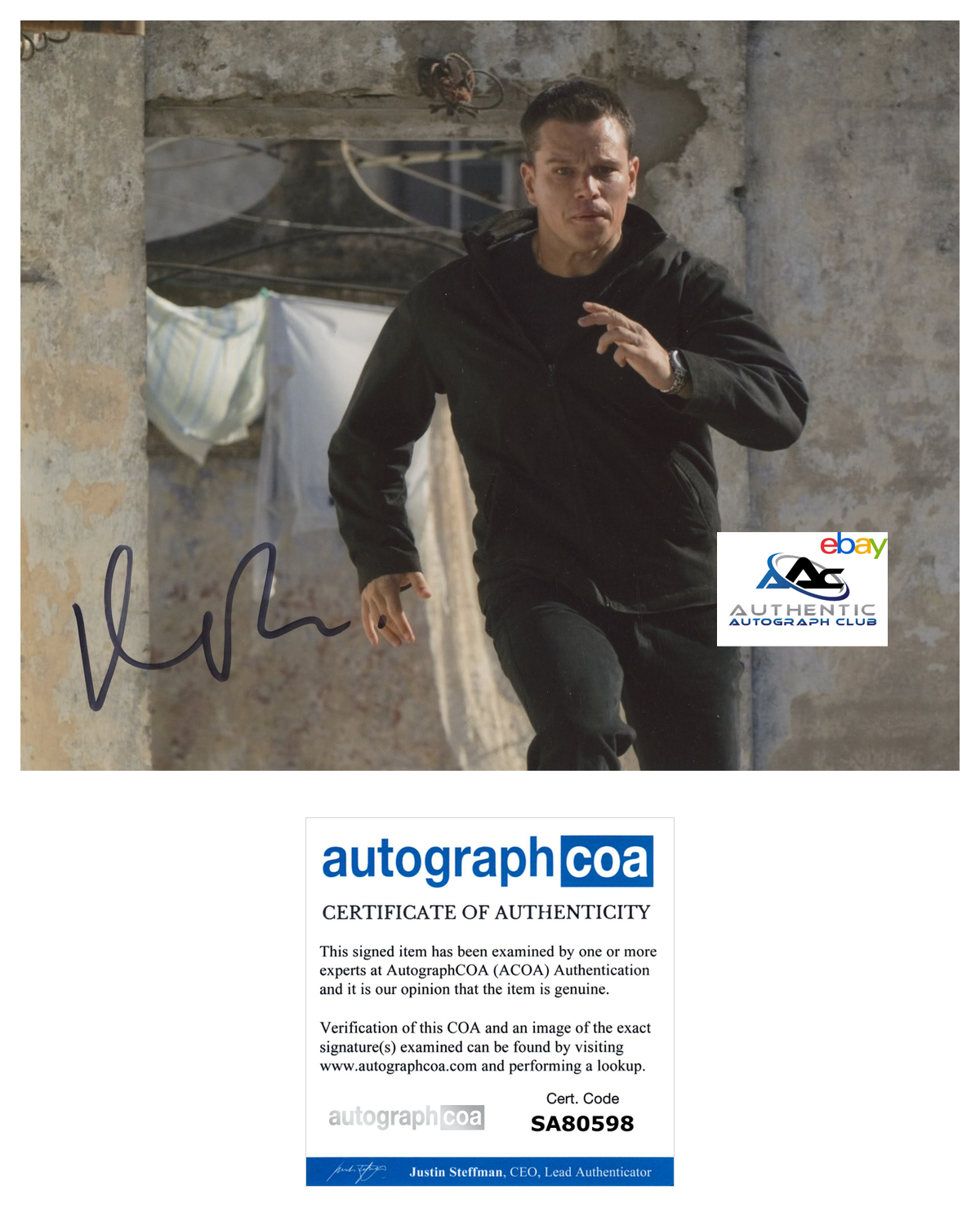 MATT DAMON AUTOGRAPH SIGNED 8x10 PHOTO JASON BOURNE ACOA