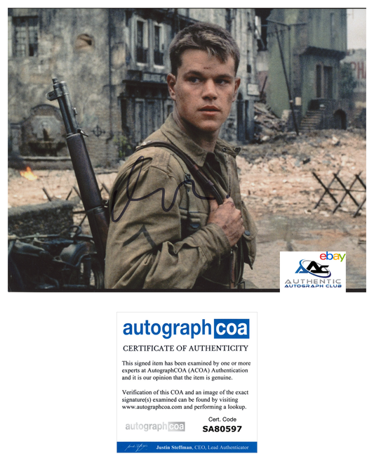 MATT DAMON AUTOGRAPH SIGNED 8x10 PHOTO SAVING PRIVATE RYAN ACOA