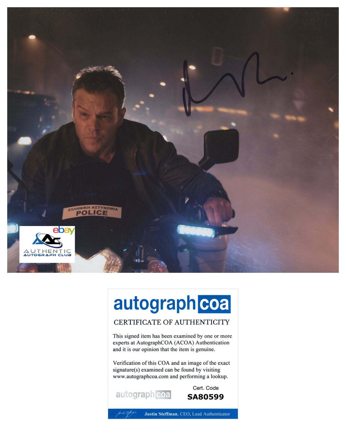 MATT DAMON AUTOGRAPH SIGNED 8x10 PHOTO JASON BOURNE ACOA