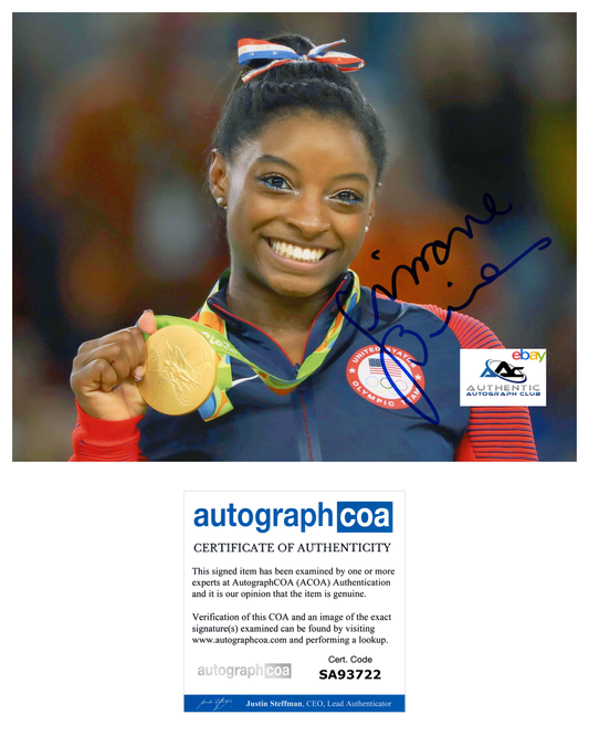 SIMONE BILES AUTOGRAPH SIGNED 8X10 PHOTO OLYMPIC GOLD MEDALIST GYMNAST ACOA COA