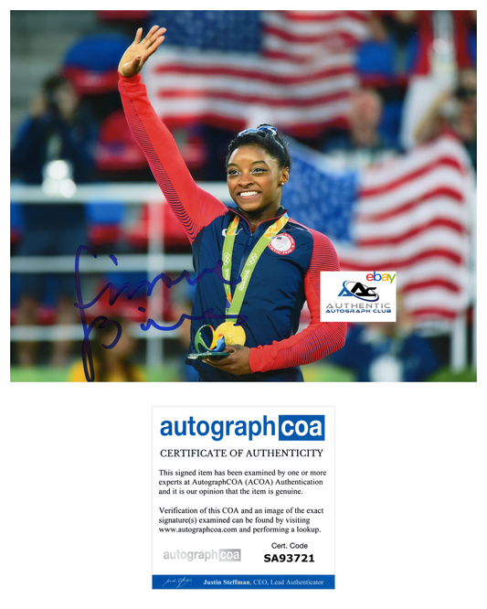 SIMONE BILES AUTOGRAPH SIGNED 8X10 PHOTO OLYMPIC GOLD MEDALIST GYMNAST ACOA COA