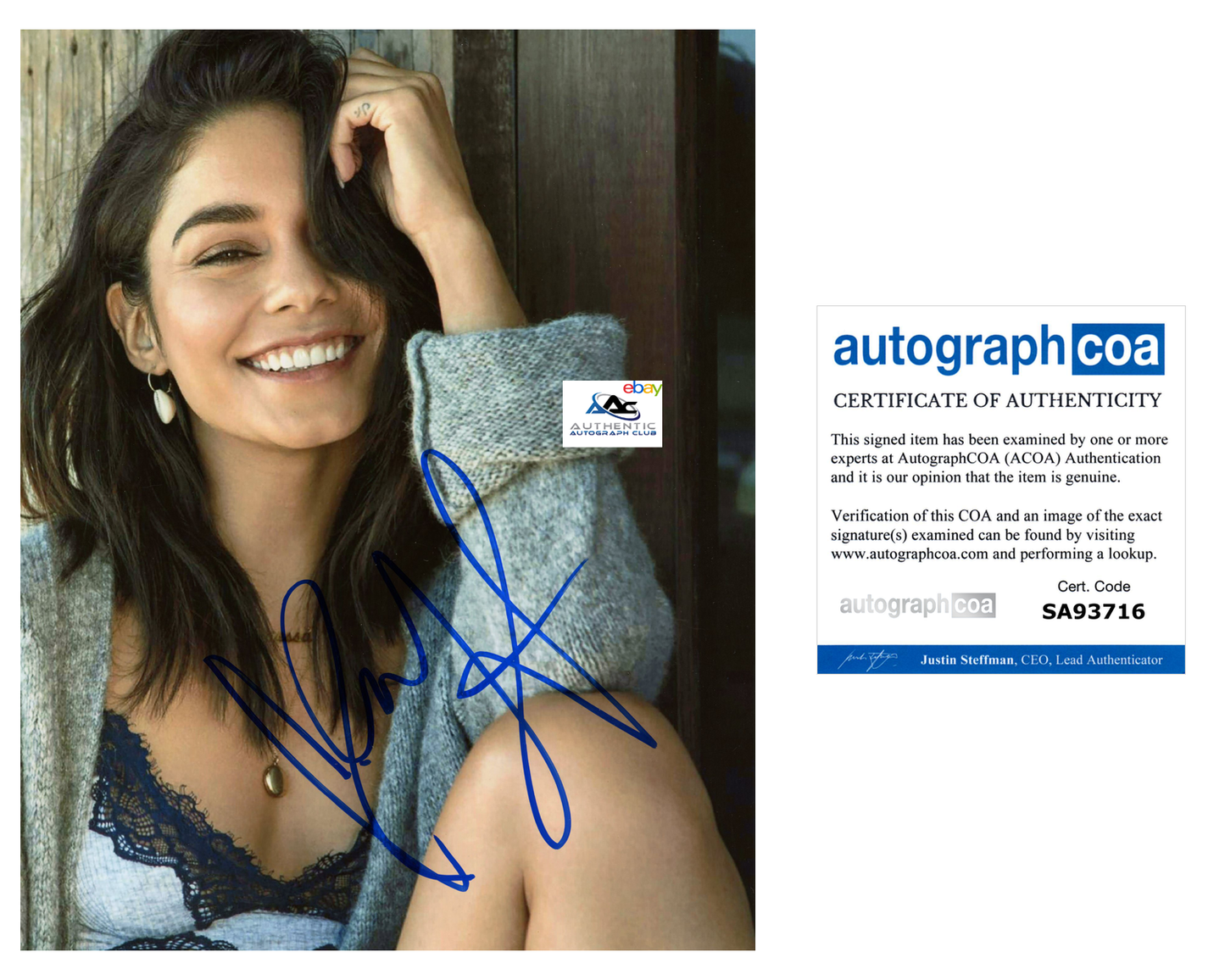 VANESSA HUDGENS AUTOGRAPH SIGNED 8X10 PHOTO HIGH SCHOOL MUSICAL ACOA COA