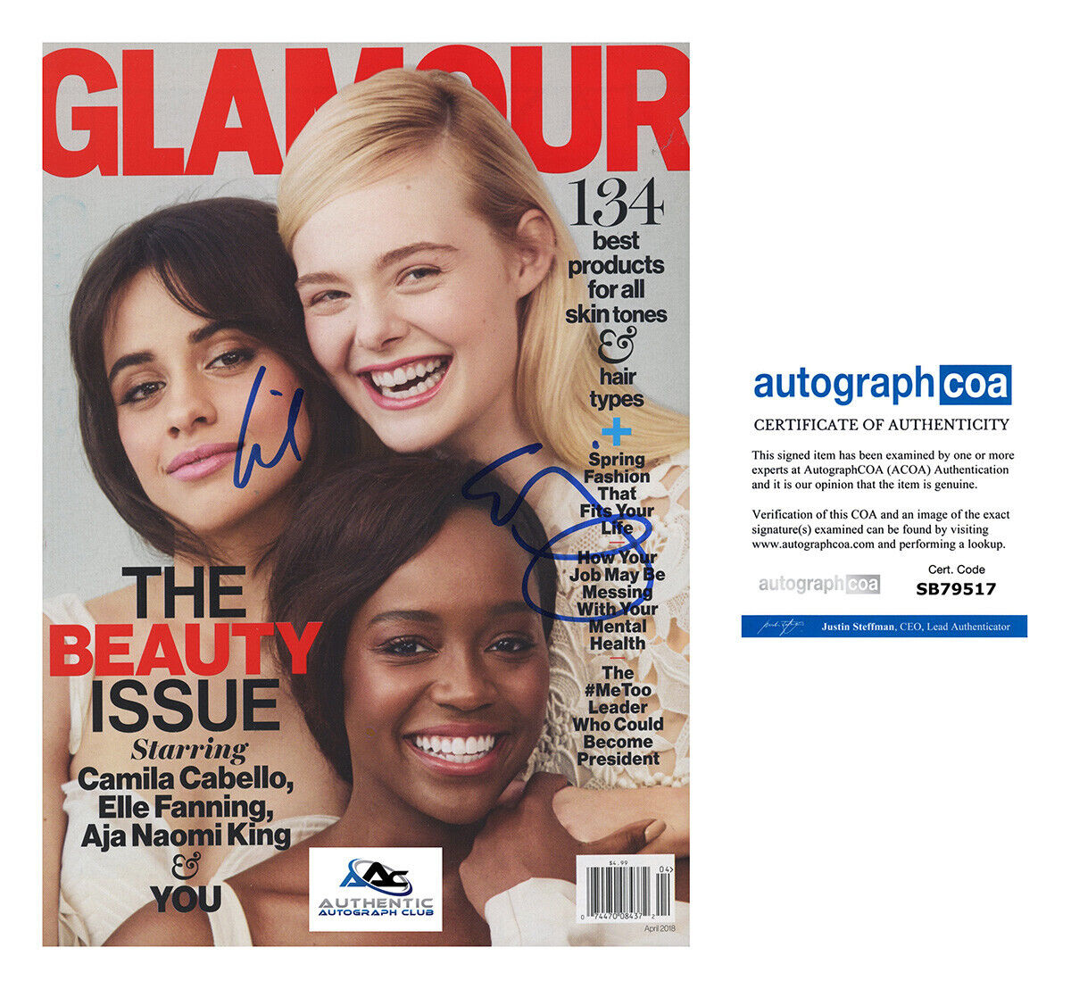 CAMILA CABELLO AND ELLE FANNING AUTOGRAPH SIGNED GLAMOUR MAGAZINE ACOA