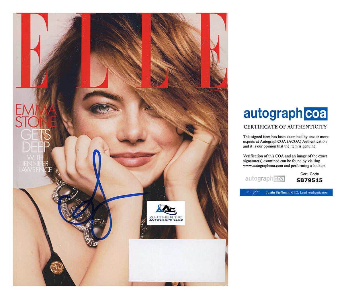 EMMA STONE AUTOGRAPH SIGNED ELLE MAGAZINE ACOA